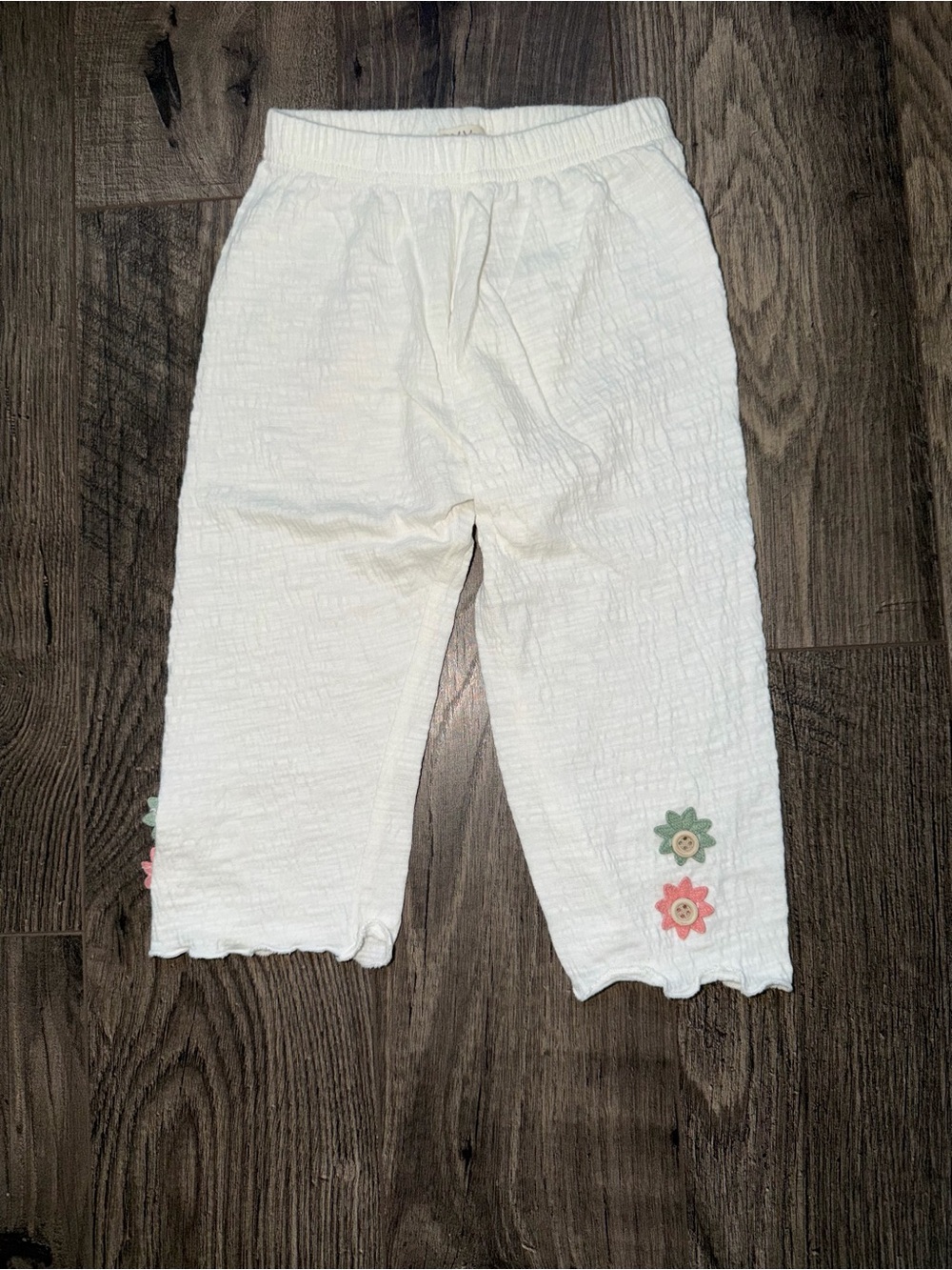 Girls' White Cotton Casual Pants